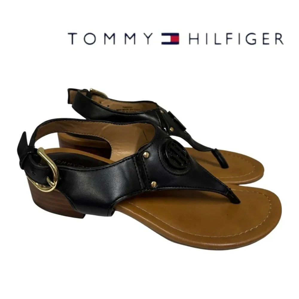 Tommy Hilfiger KIssi Women's Black Thong Low Heel Sandals 6