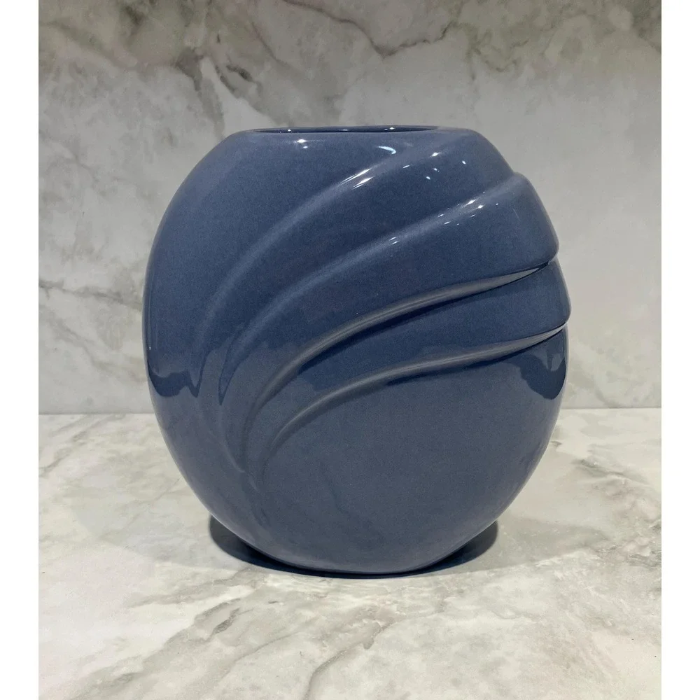 Vtg Haeger 1980s Art Deco Revival Pleated Draped Circular Ceramic Vase 7.5