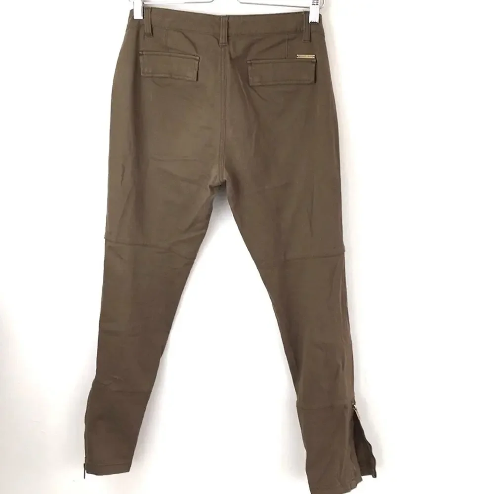 Michael Kors jeggings size 6 EUC army green zipper ankle length Fake back pocket