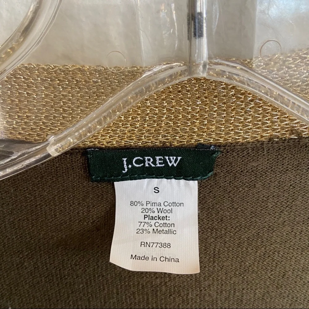 J. Crew Wool Blend Green Gold Cardigan