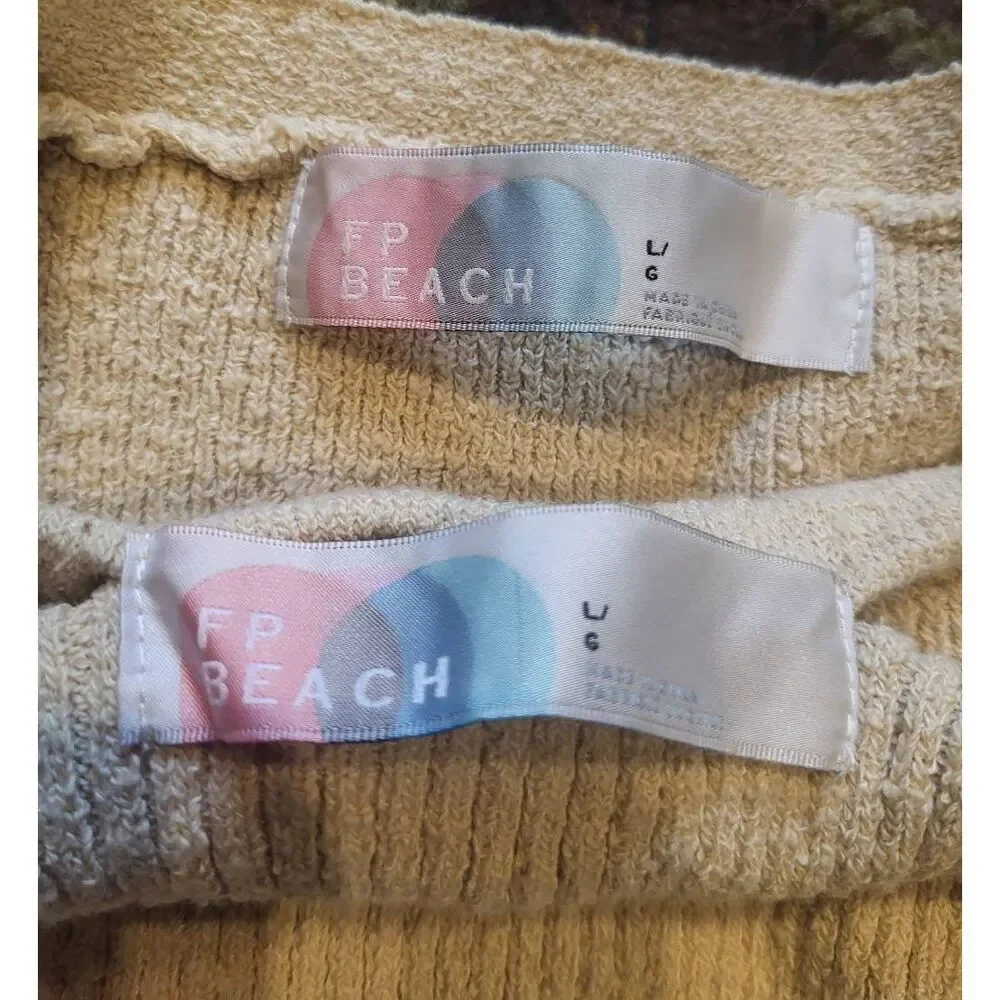 Free People Outfit Women's Large Neutral Riri Sweater Set Ribbed Knit Top Skirt