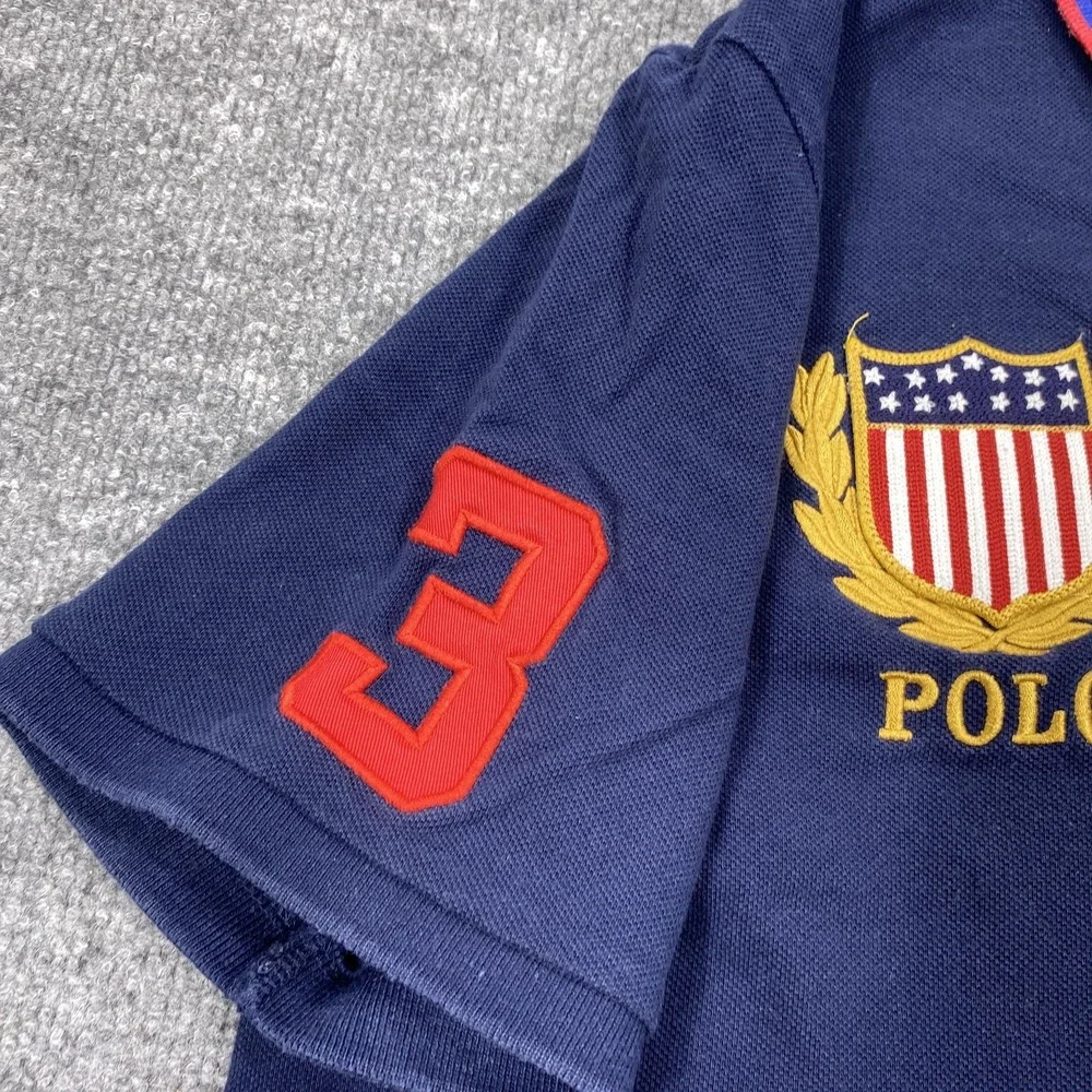Polo Ralph Lauren Polo Shirt Mens Medium Blue Embroidered Crest Pony 100% Cotton