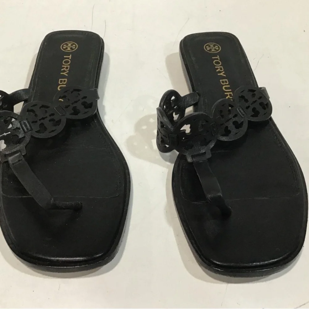 Women’s Tory Burch Tiny Miller Black Cutout Thong Sandals Size 9M