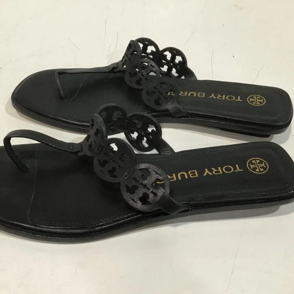 Women’s Tory Burch Tiny Miller Black Cutout Thong Sandals Size 9M