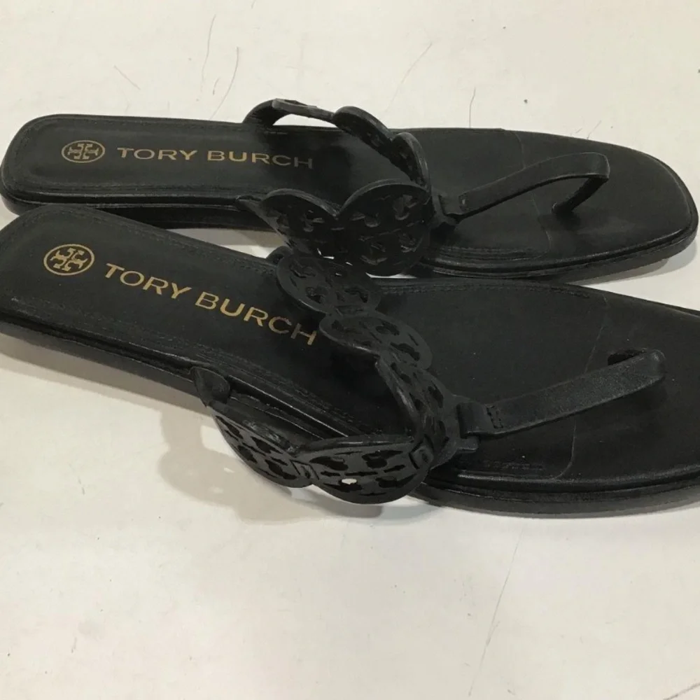 Women’s Tory Burch Tiny Miller Black Cutout Thong Sandals Size 9M
