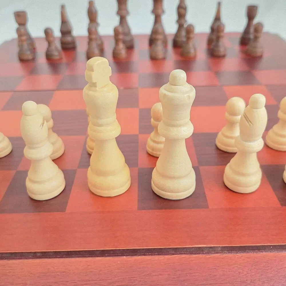 Cardinal Chess & Checkers Set Folding Board Wooden Pieces Complete Game
