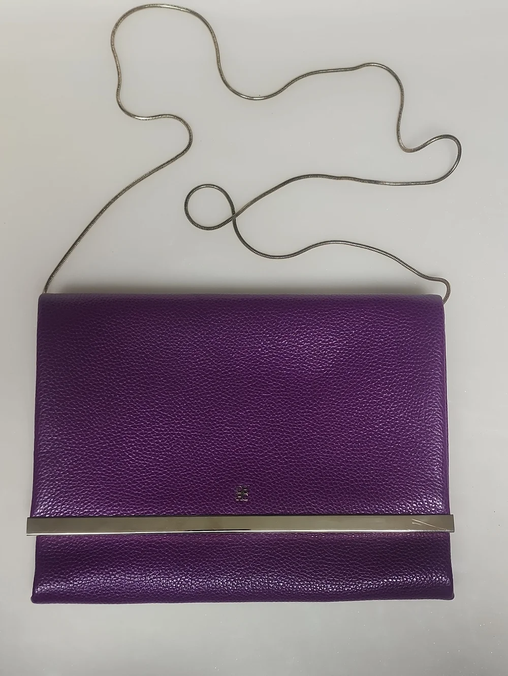 Carolina Herrera Purple Leather Clutch with Silver Chain