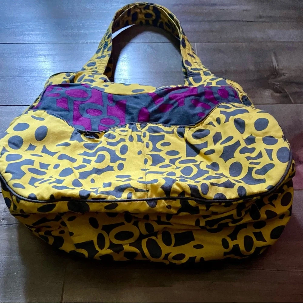Kitsch 'n Glam Yellow and Gray Abstract Boho Double Strap Purse