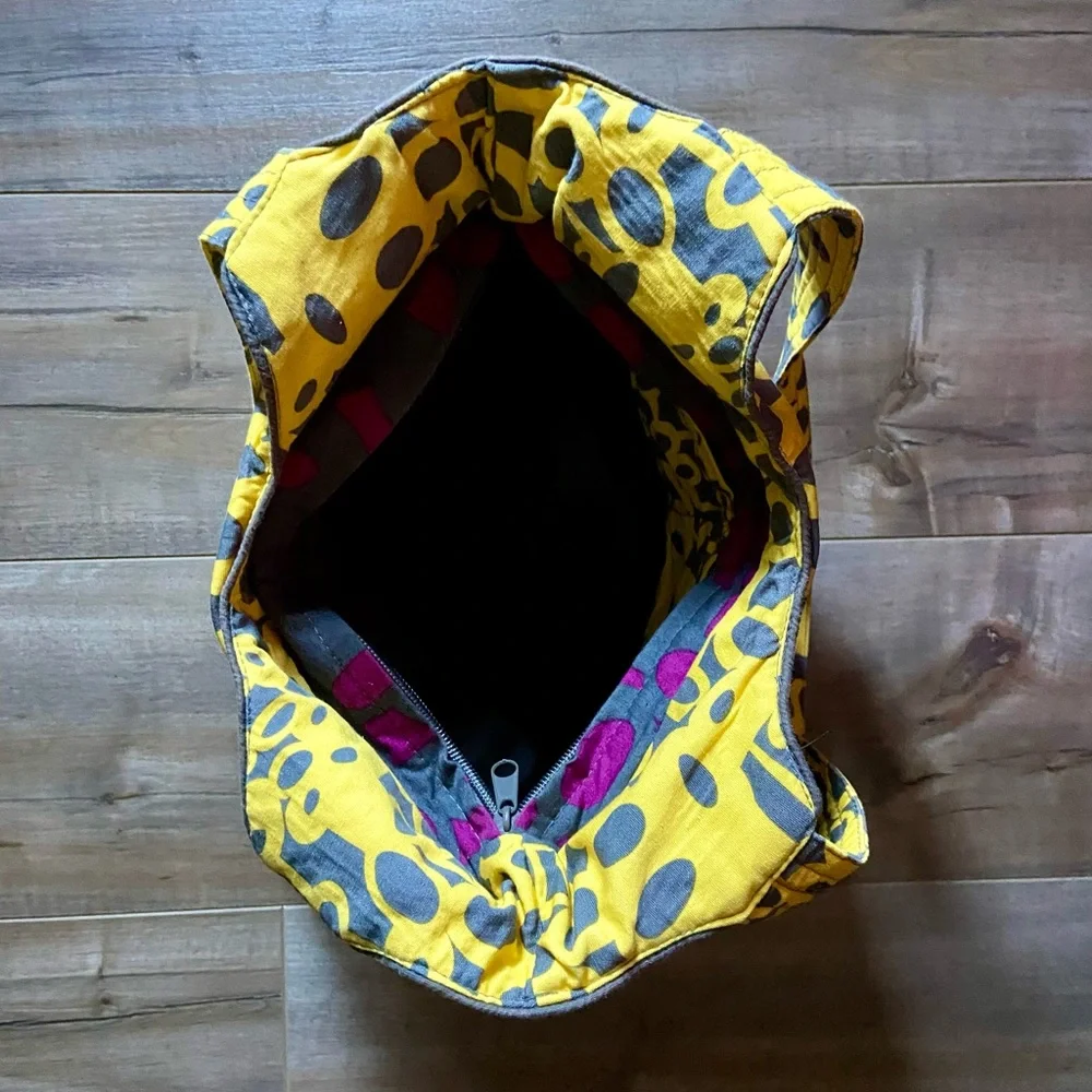 Kitsch 'n Glam Yellow and Gray Abstract Boho Double Strap Purse