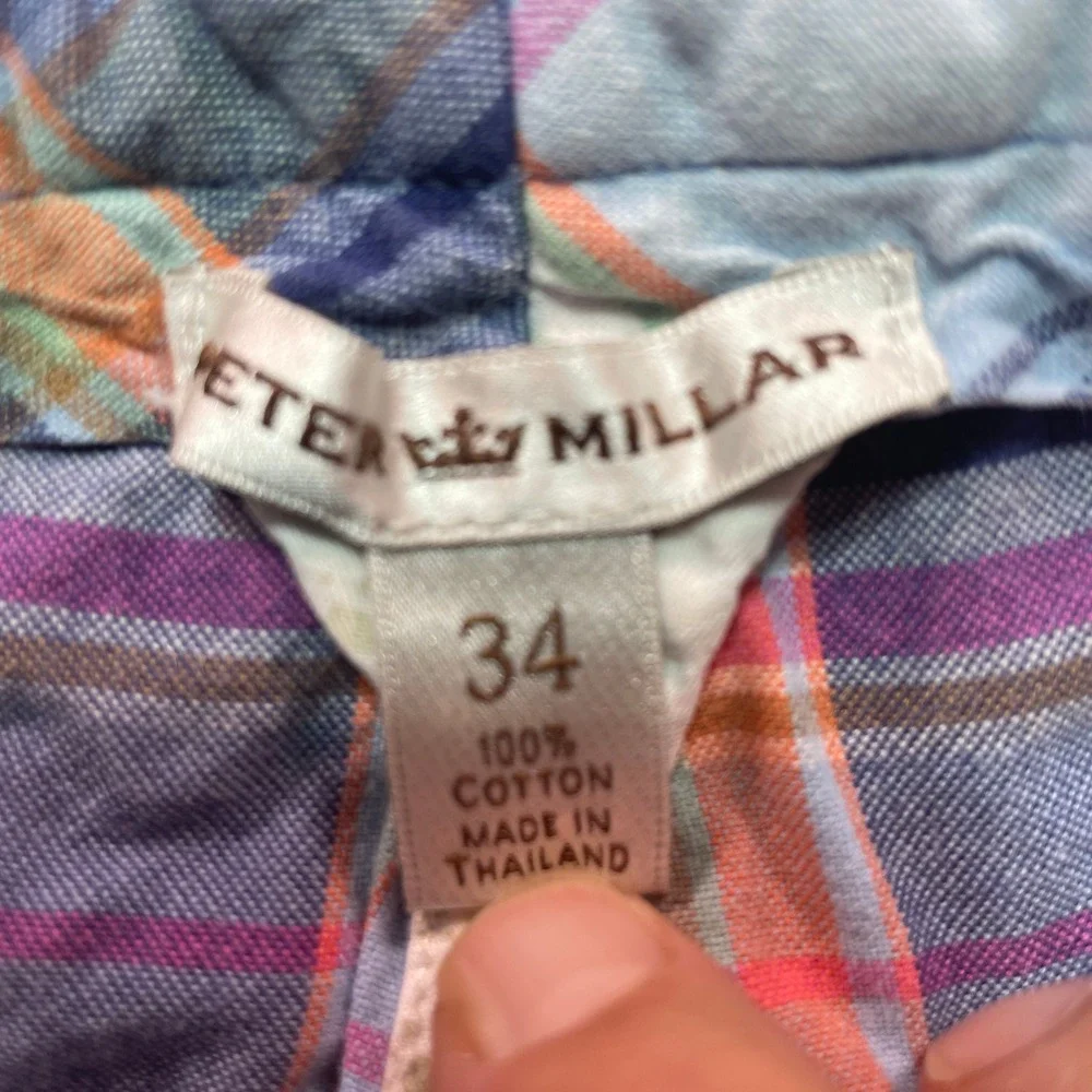 Peter Millar Mens 34 Multicolor Plaid Cotton Flat Front Golf Shorts RN 100308