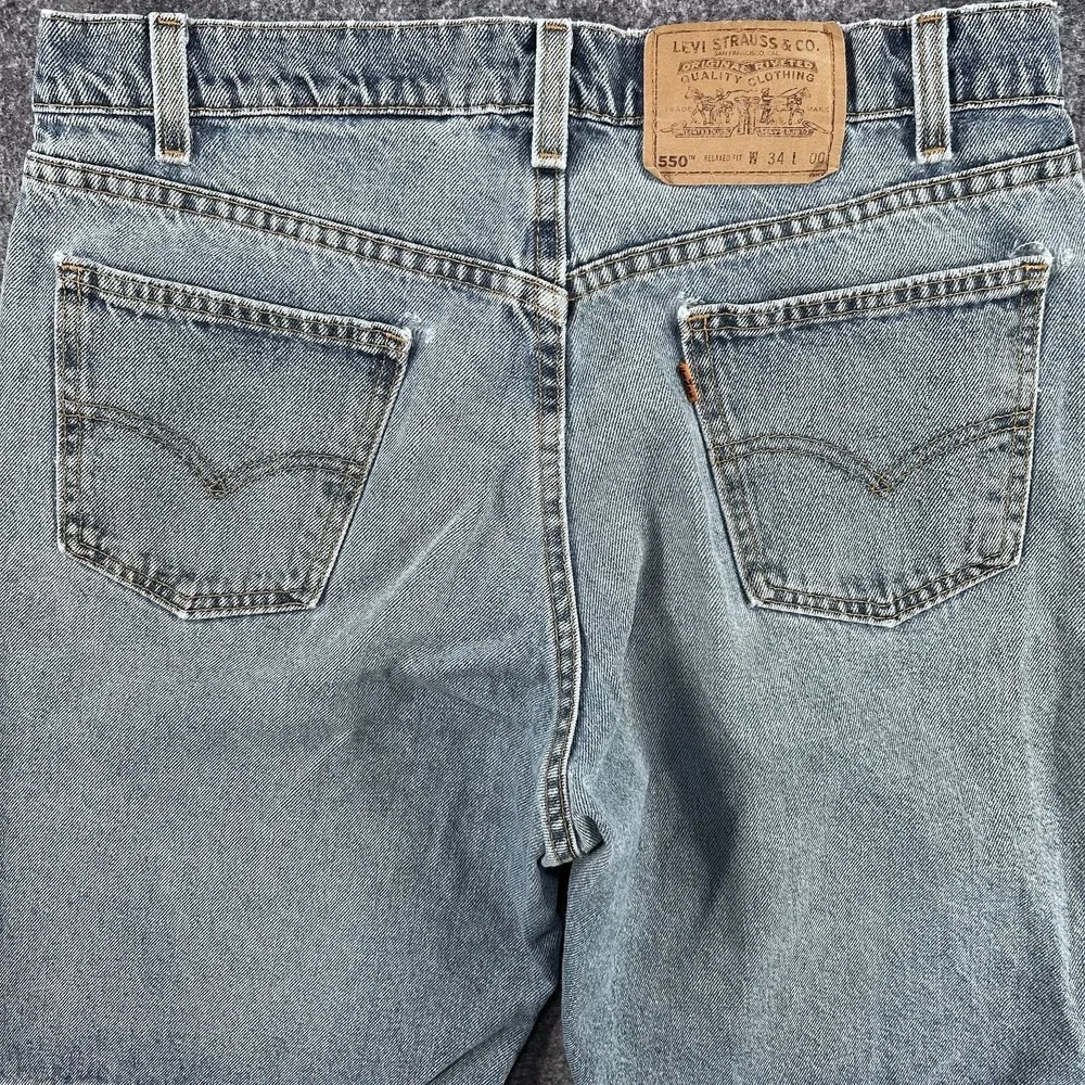 Vintage 90s Levi's 550 Size 34 Relaxed Fit Denim Blue Jeans Orange Tab Shorts