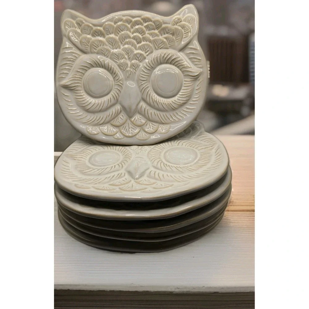 Set 6 Pottery Barn EMBOSSED OWL 10