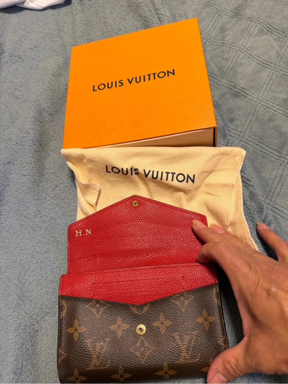 Louis Vuitton Red Leather Flap with Brown Monogram Wallet