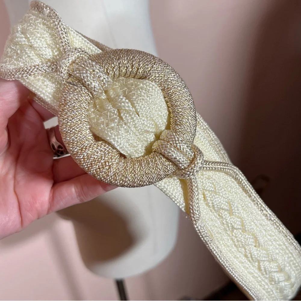 Vintage 1980's -90's Retro Boho Cream woven fabric southwestern wide belt