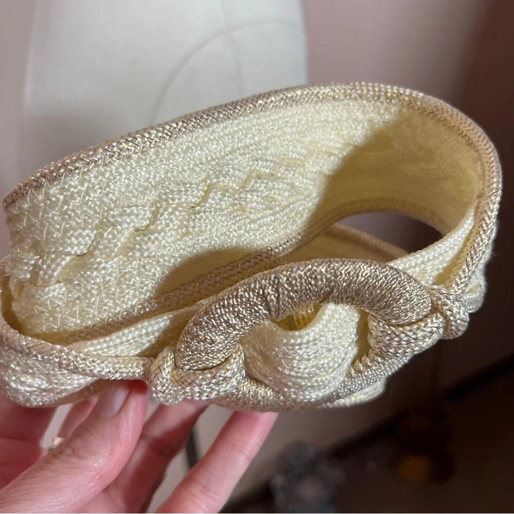 Vintage 1980's -90's Retro Boho Cream woven fabric southwestern wide belt