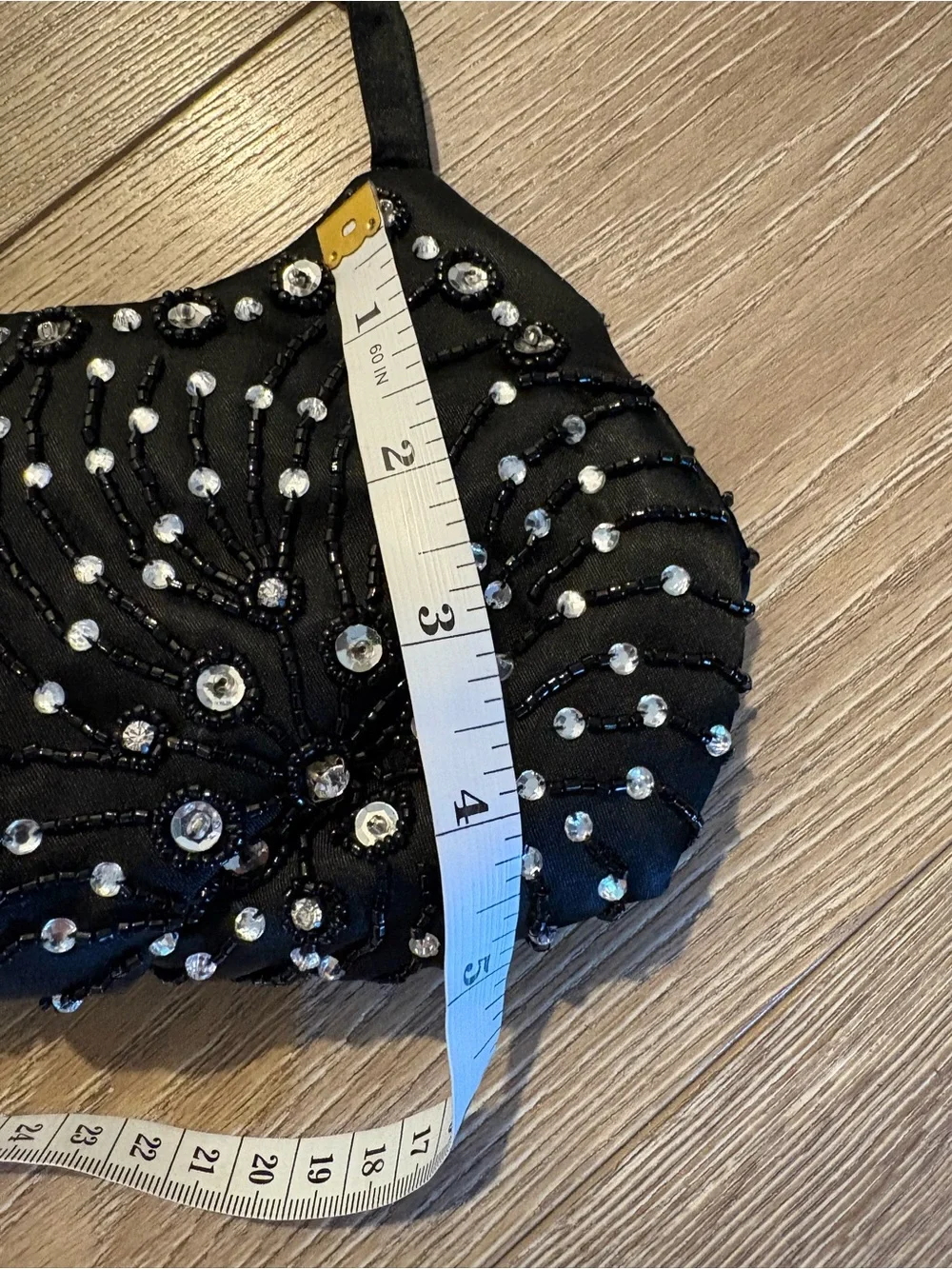 Valerie Stevens Black Beaded Evening Clutch with Crystal Accents