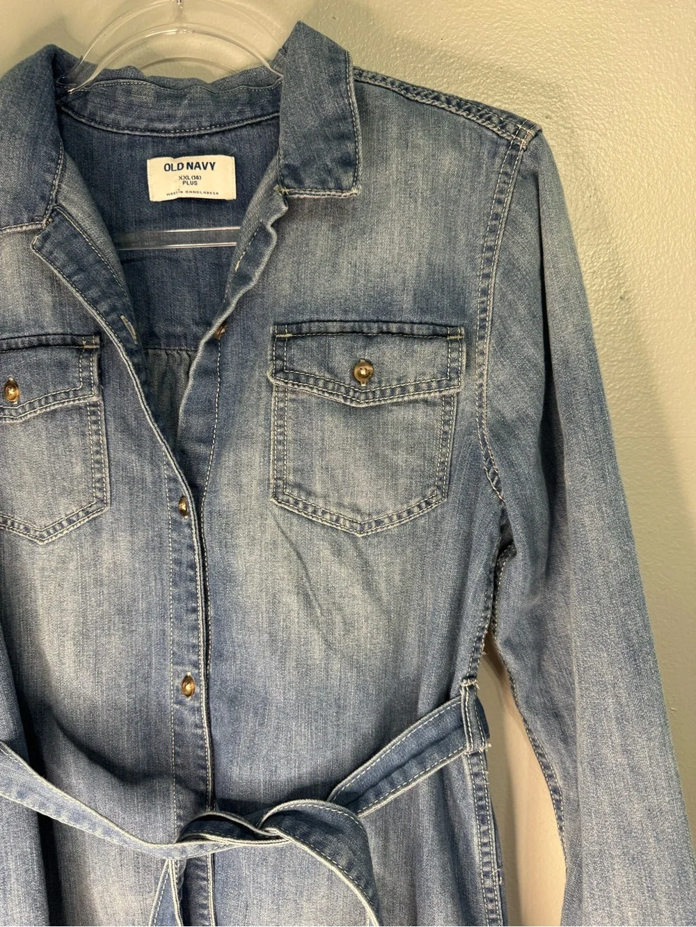 Girls Old Navy Denim Shirt Dress with Belt - Size XXL 14