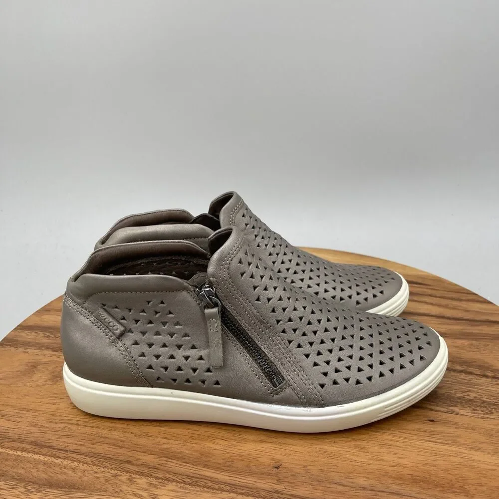 Ecco Soft 7 Shoes Womens Size 8 Stone Metallic Laser Cut Bootie Casual Sneakers