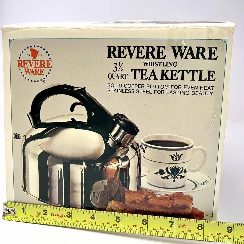 Revere Ware 3.5 Qt Whistling Tea Kettle #3501 Copper Bottom Rome NY 1970s NEW