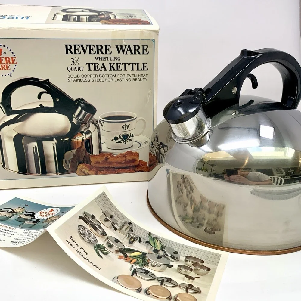 Revere Ware 3.5 Qt Whistling Tea Kettle #3501 Copper Bottom Rome NY 1970s NEW