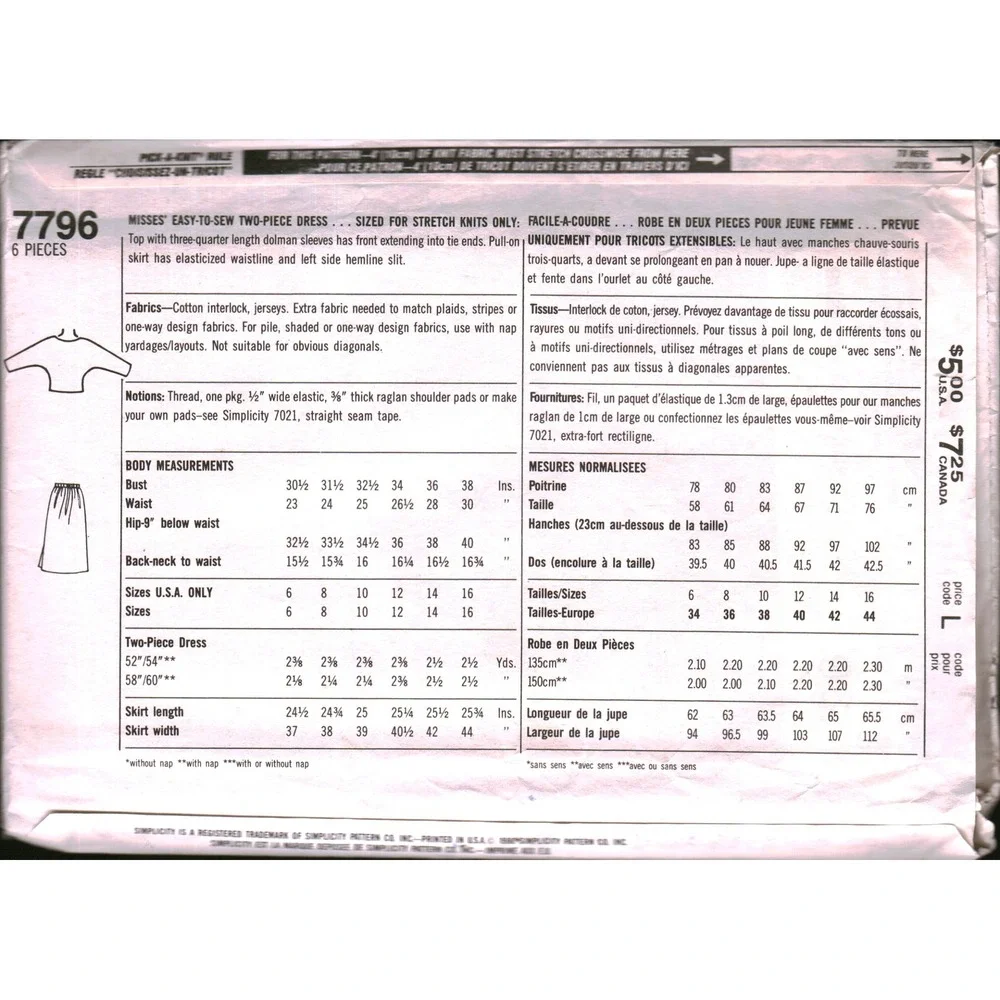 Simplicity 7796 sewing