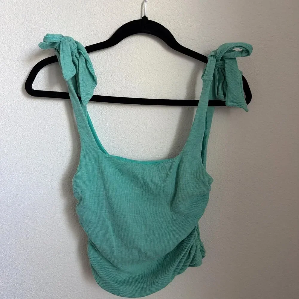 Free People Boulevard Bow Tie Strap Teal Tank Top - Size XS