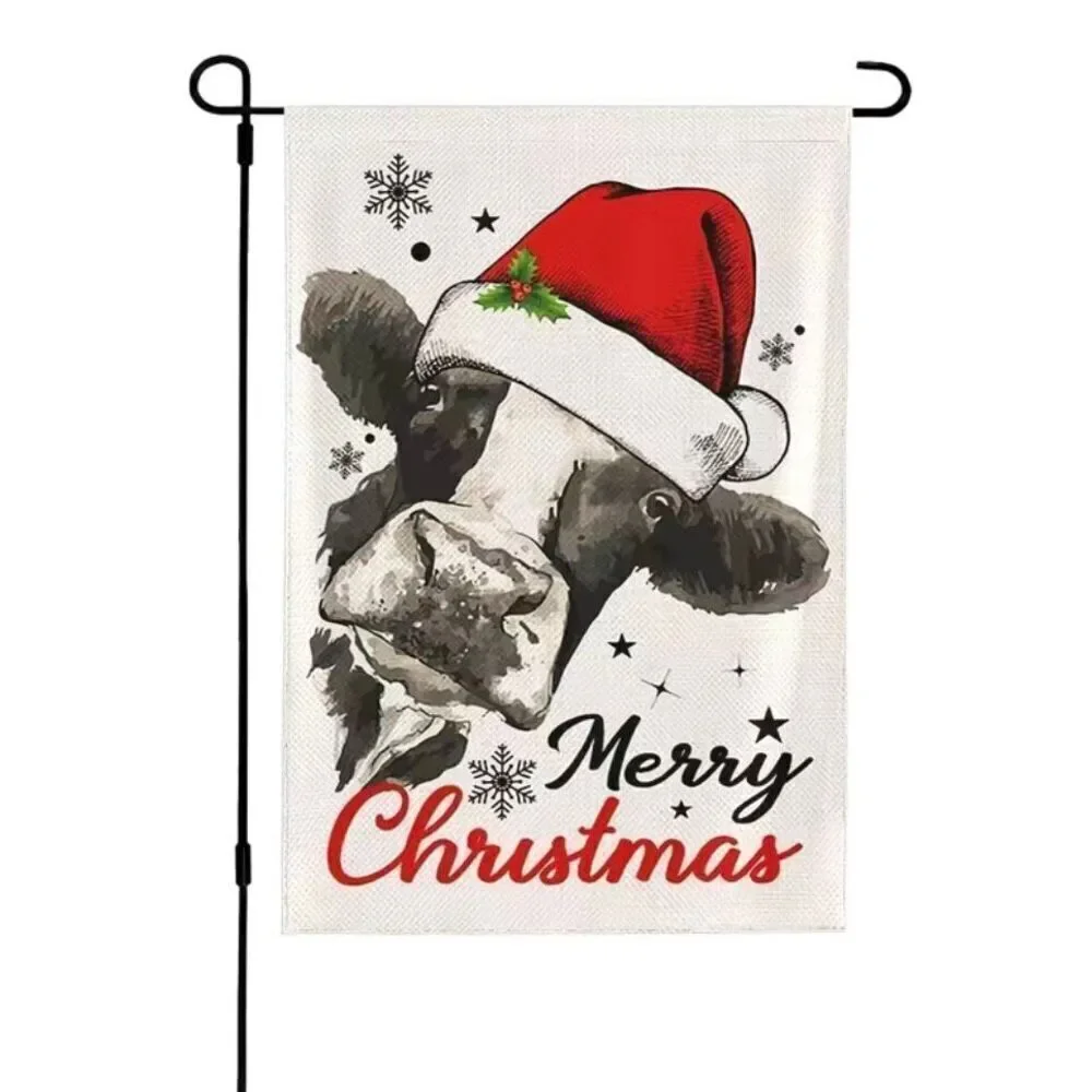 Merry Christmas Cow Garden Flag Winter Snowflake Holiday Decorative Double Sided