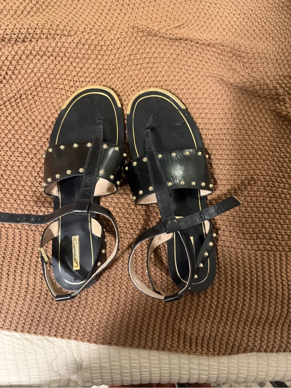 Black Studded Ankle-Strap Women's Sandals