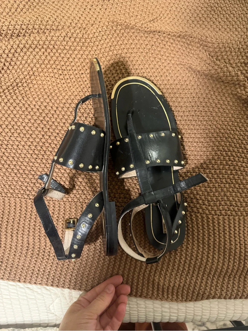 Black Studded Ankle-Strap Women's Sandals