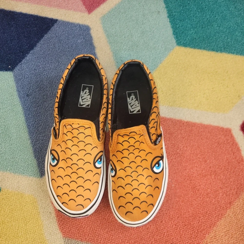 Vans Classic Slip-On Fish Scale Orange Blue Kids Size 1.0 Sneakers