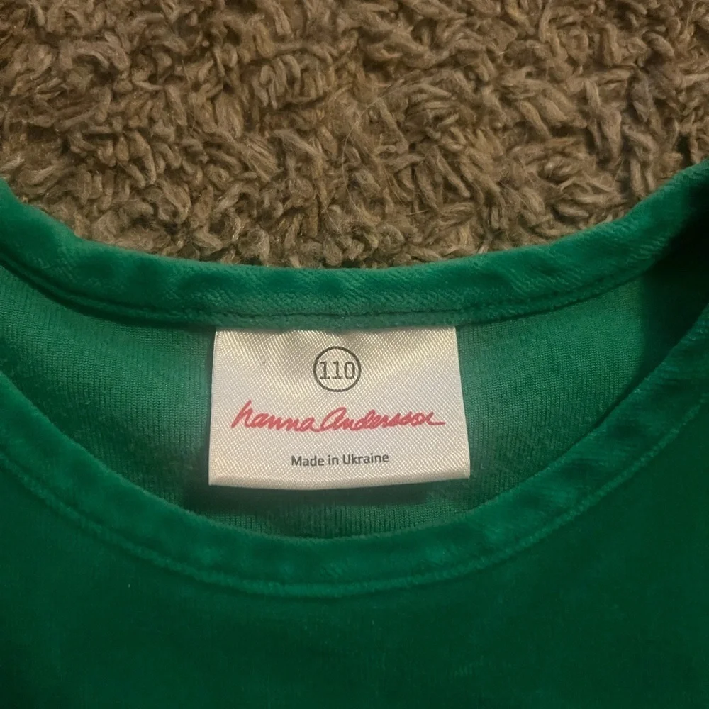 Hanna Andersson Velour Forestry Green Tiered Ruffle Dress Size 110
