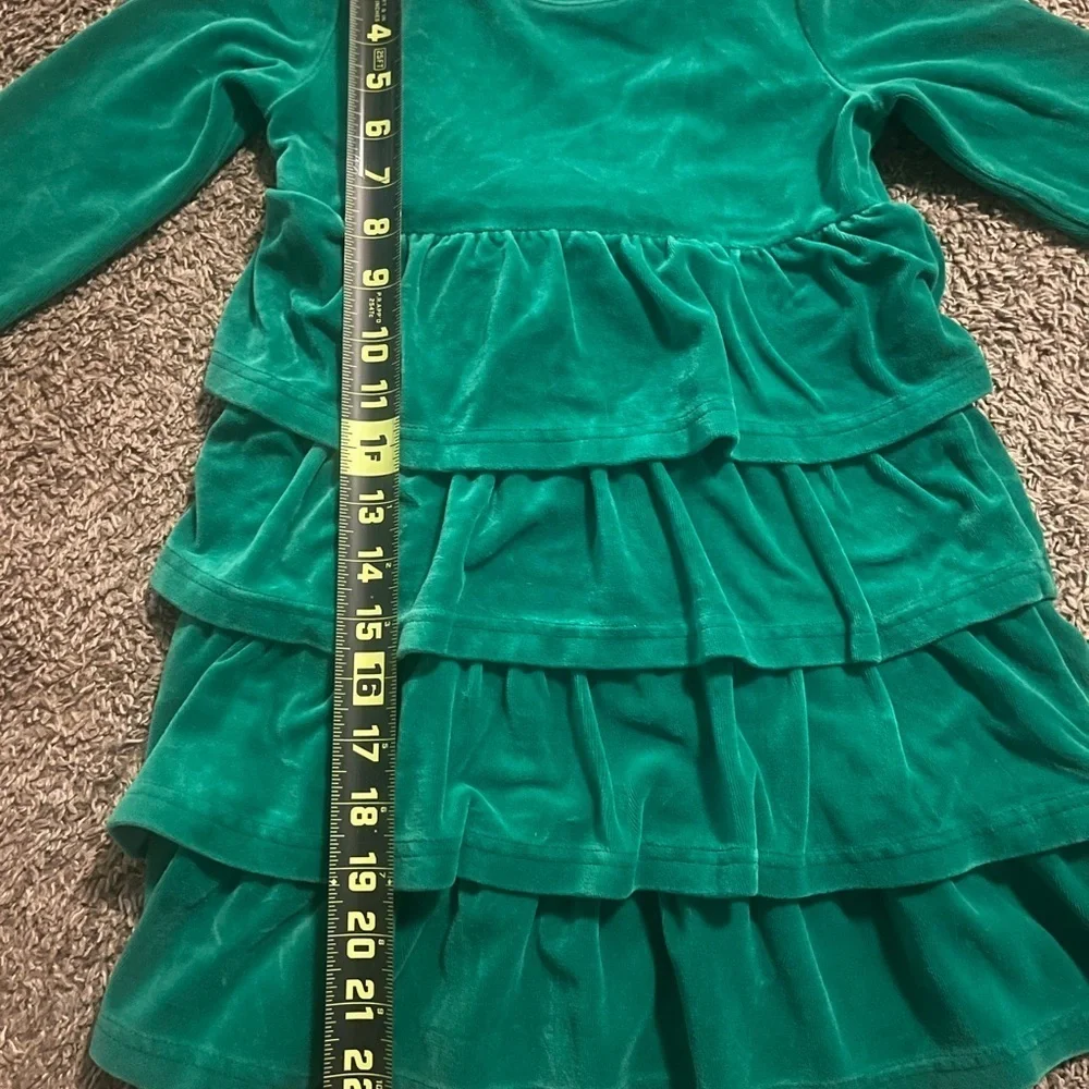 Hanna Andersson Velour Forestry Green Tiered Ruffle Dress Size 110