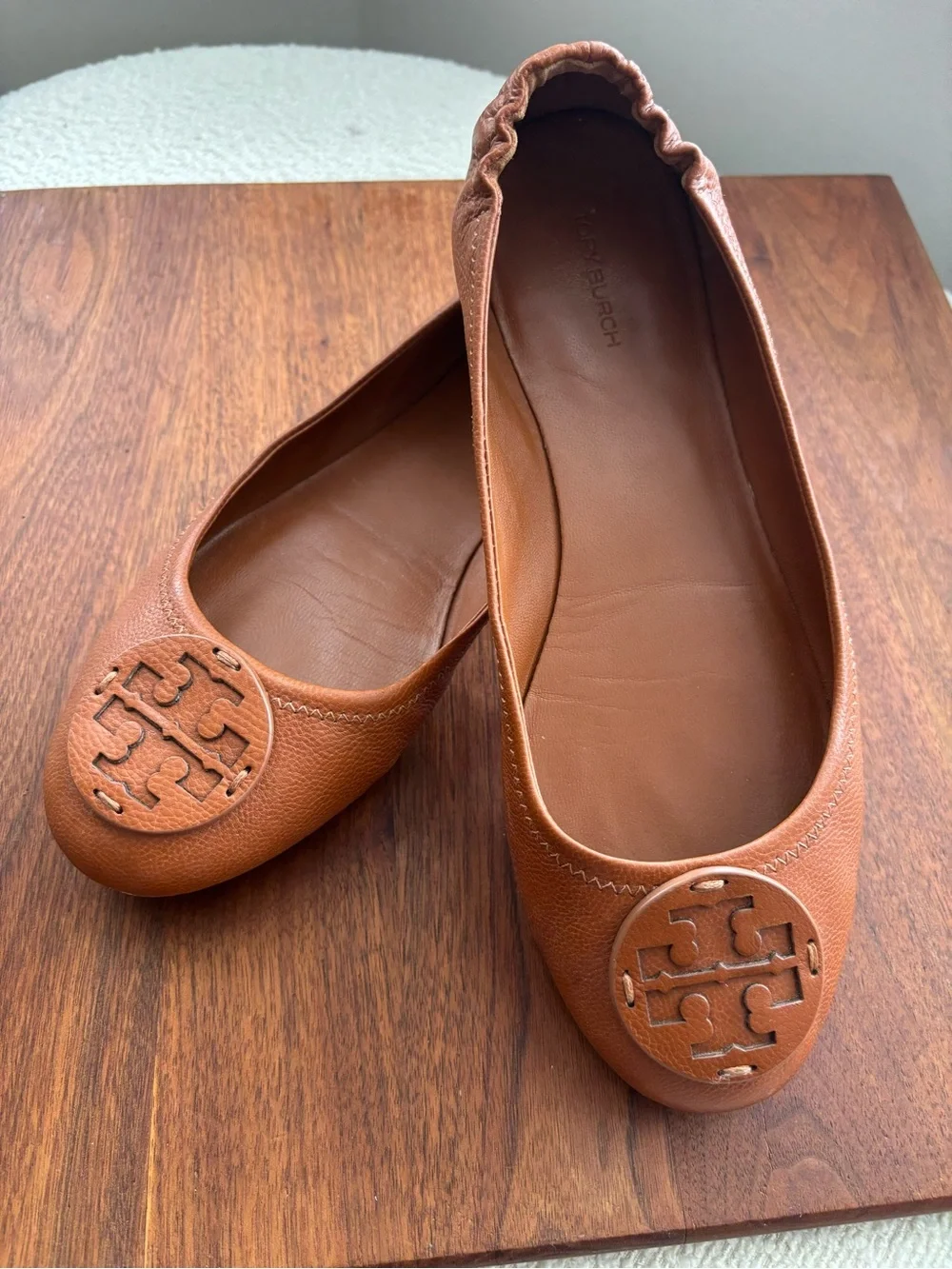 Tory Burch Leather Minnie Travel Ballet Flats in Vintage Vachetta