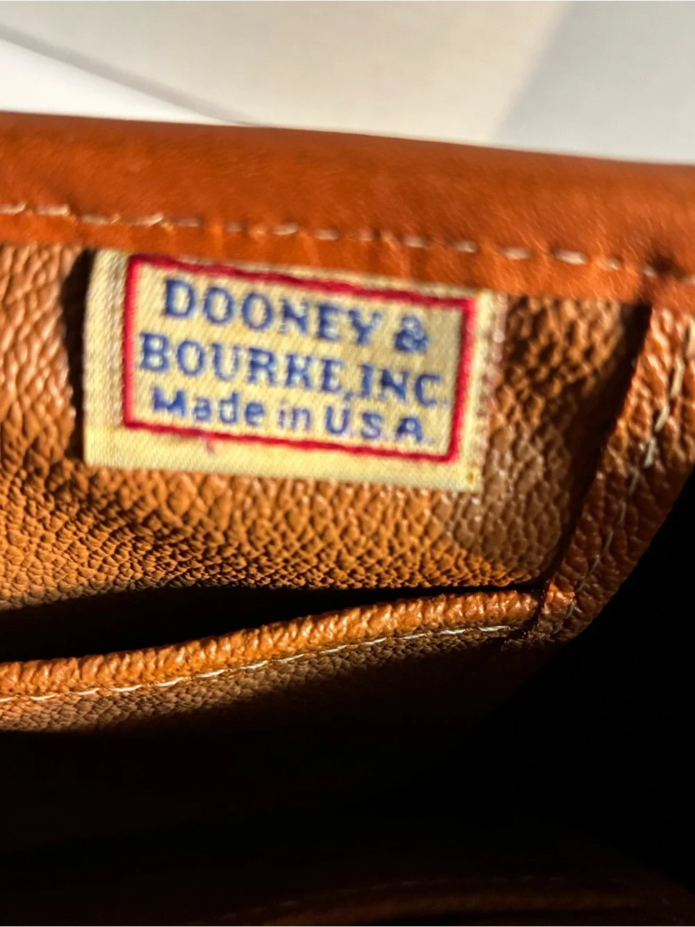 Vintage 80’s Dooney & Bourke Black Pebbled Leather Satchel with Brown Trim Navy