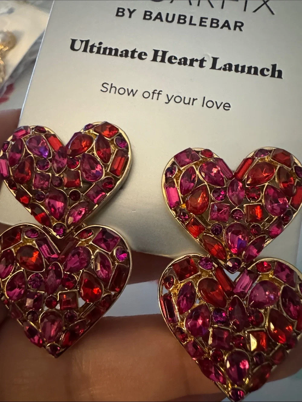 Sugarfix by BaubleBar Double Heart Drop Earrings — Pink Gem Accents