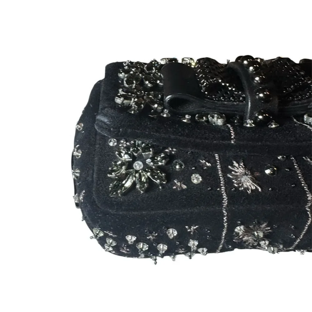 CHRISTIAN LOUBOUTIN Black Suede Sweet Charity Embellished Crossbody Evening Bag