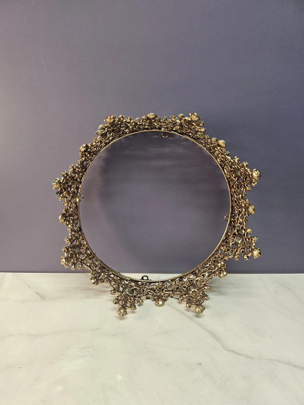 Gold-Tone Crystal Flower Tiara Crown — Pink & Aqua Accents
