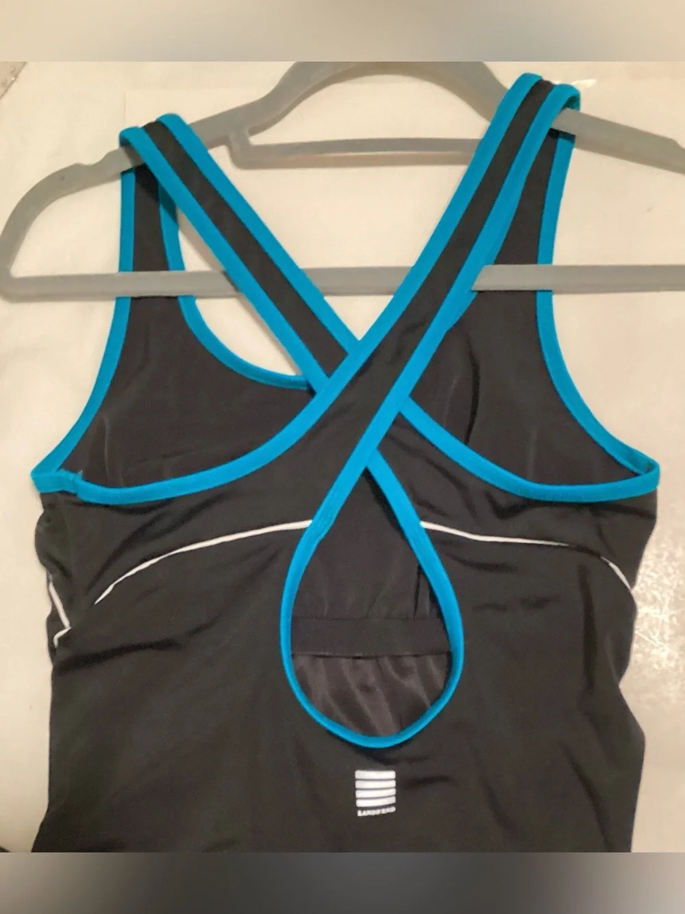 Lands End Swimsuit Size 6 One Piece Tank Black with Turquoise White Trim
