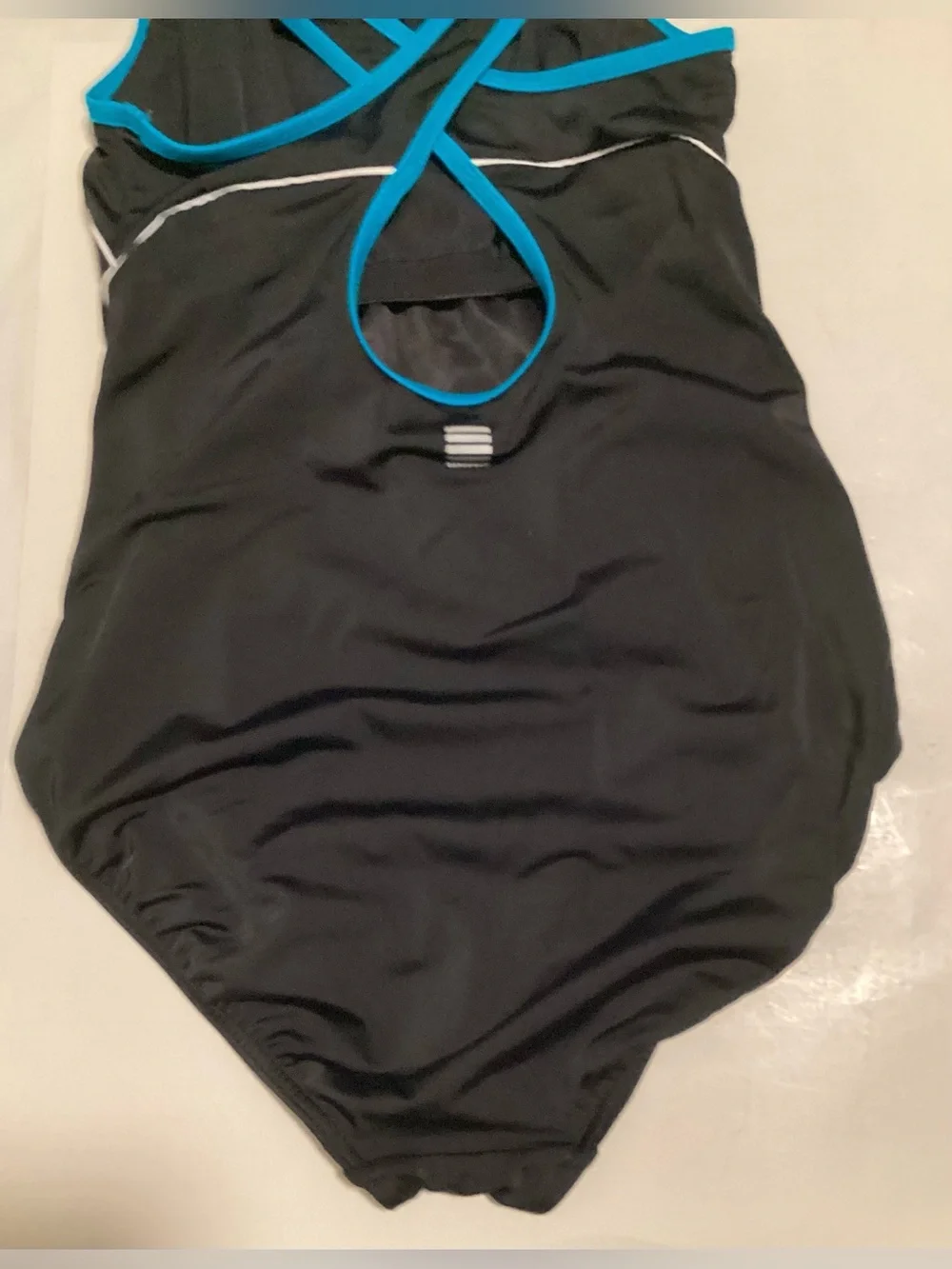 Lands End Swimsuit Size 6 One Piece Tank Black with Turquoise White Trim