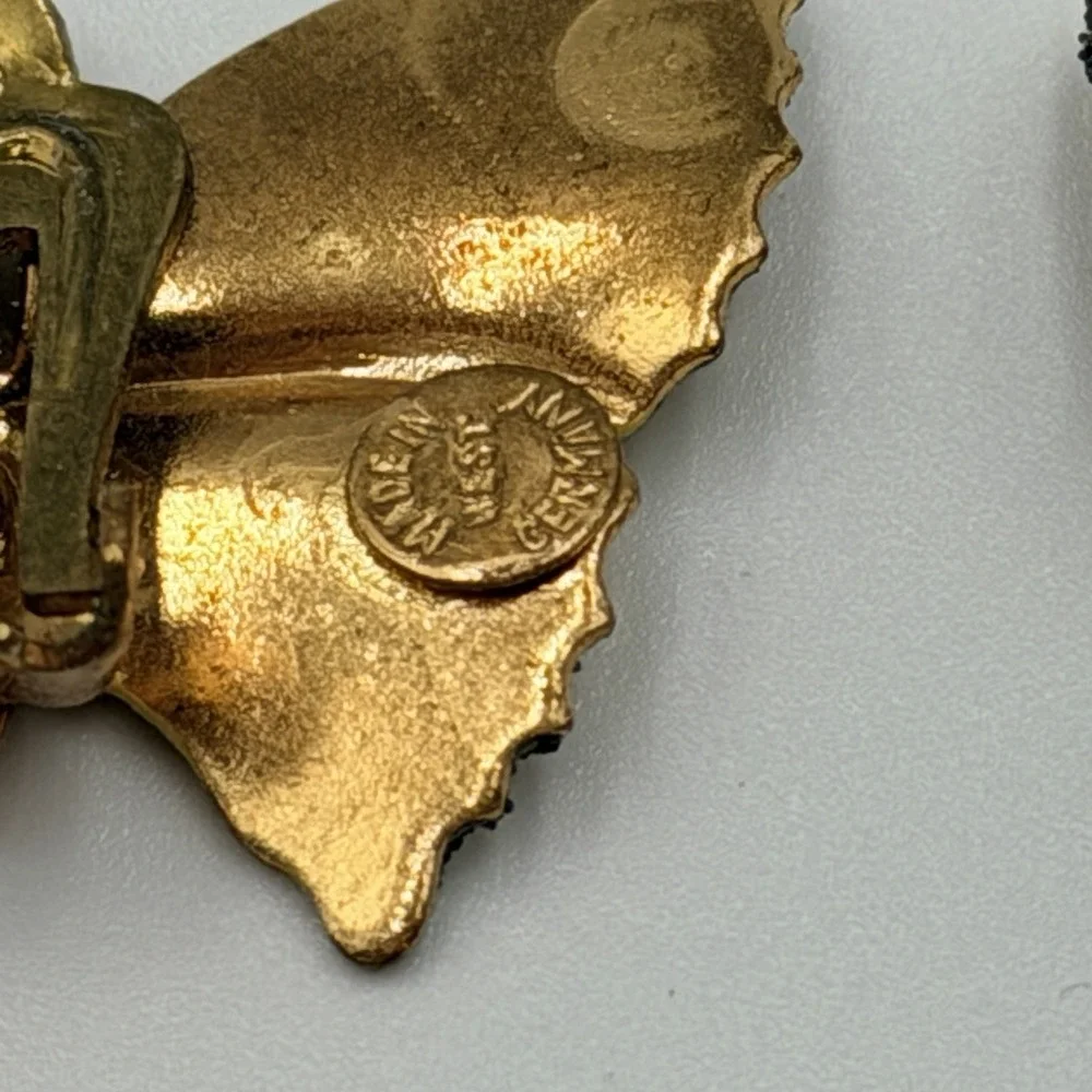 Vtg Butterfly Earrings Sugared Enamel Clip On‎ West Germany Yellow