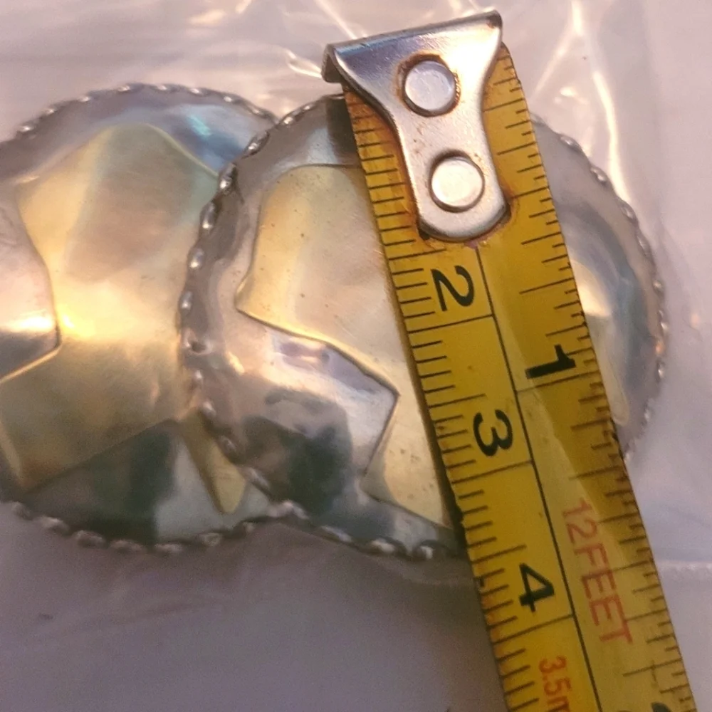 Earrings Texas shape brass inlay silver plate button 1.5