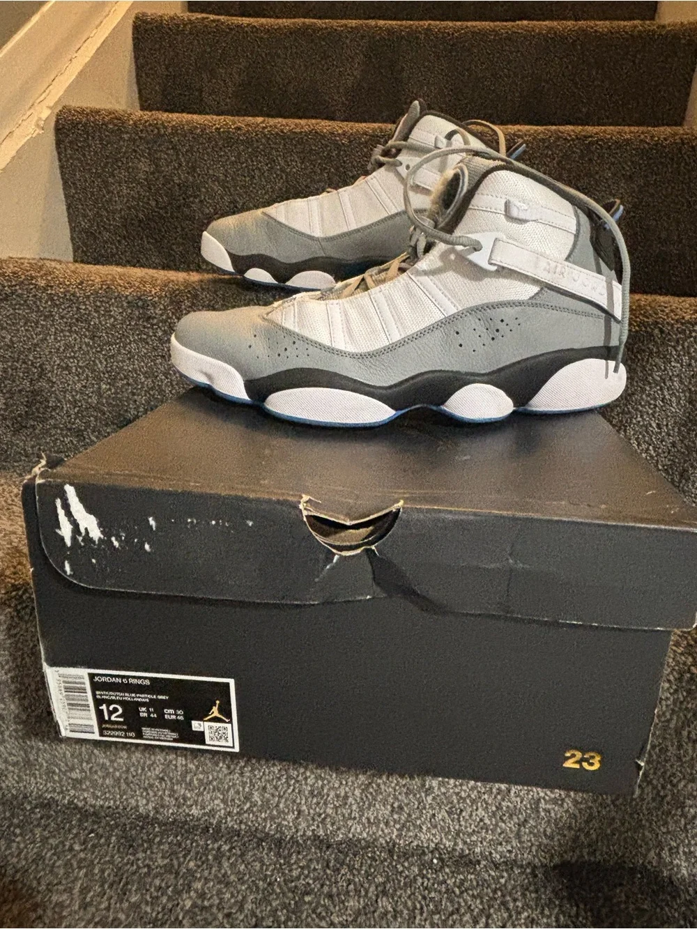 Jordan 6 Rings In The White/Dutch Blue/Particle Grey Men's size 12 authentic