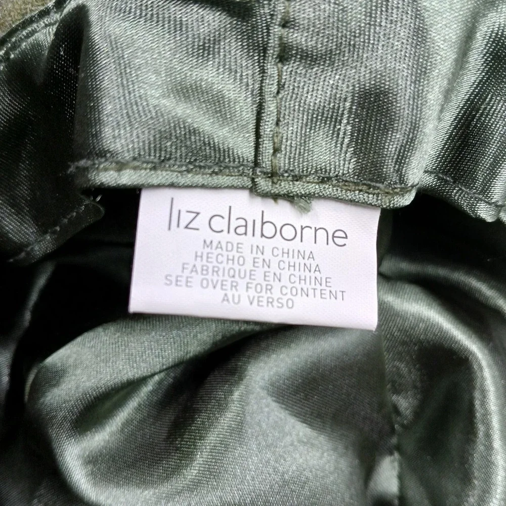 Liz Claiborne Hat Bucket Cloche Olive Green Wool Blend‎ Ribbon Band Bow Womens