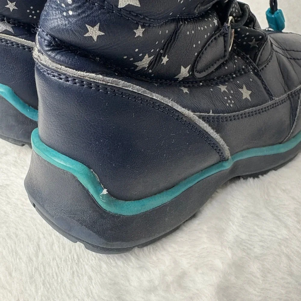 Lands'‎ End Kids Navy Blue Star Print Winter Snow Boots Fur Trim Warm Waterproof