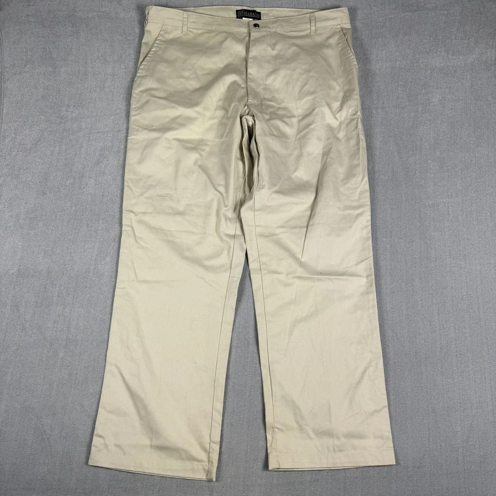 Haband Chino Flat Front High Rise Khaki Pants Mens 40 Beige Cotton Blend