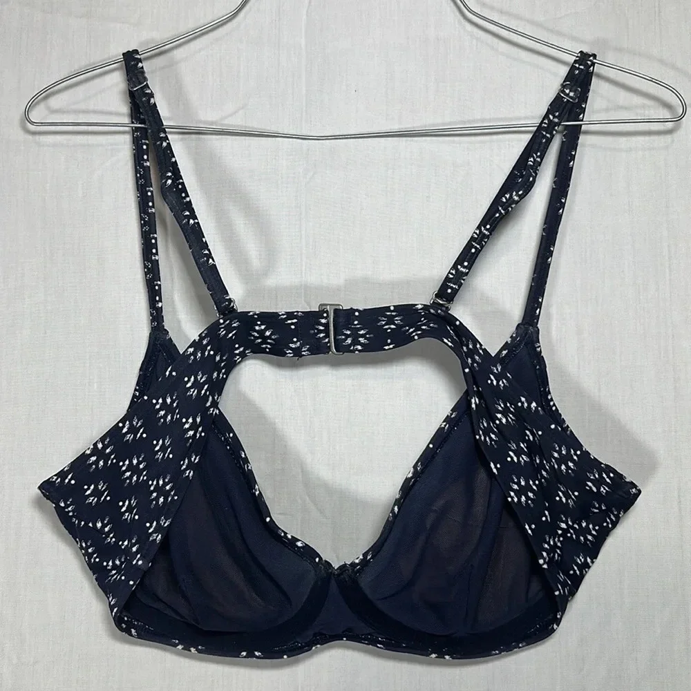 Athleta Navy Taza Kaimana Ruched Side Bikini Top size 36 B/C