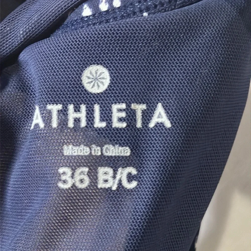 Athleta Navy Taza Kaimana Ruched Side Bikini Top size 36 B/C