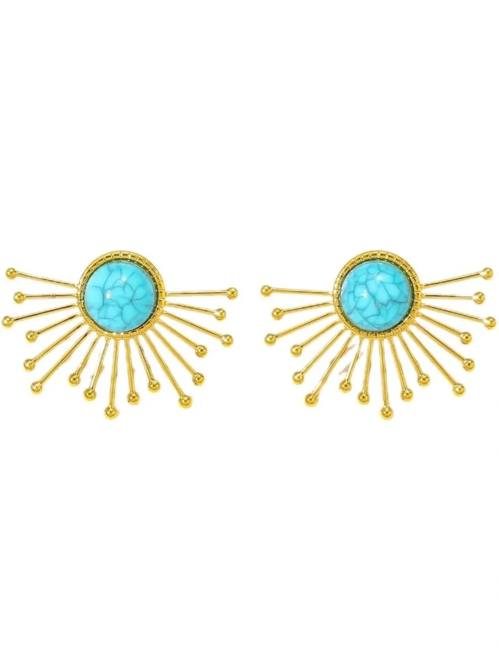 Anthropologie Gold color Sunburst Earrings with Turquoise Center