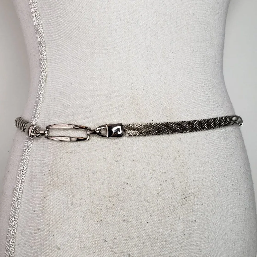 Silver Tone Mesh Metal Skinny Chain Belt‎ OS