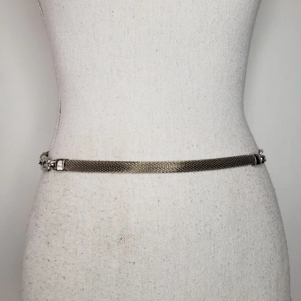 Silver Tone Mesh Metal Skinny Chain Belt‎ OS